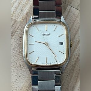 Seiko Gold Plated Rare Vintage Dress Watch White Dial Stainless Bracelet Date